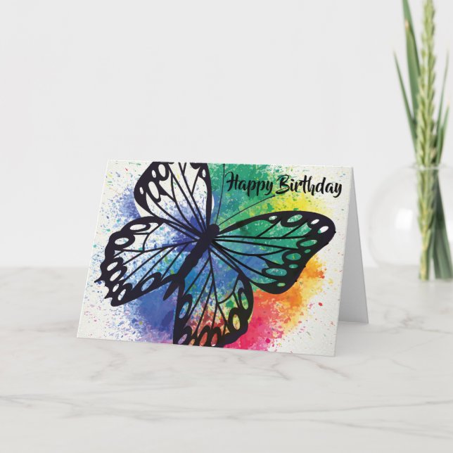 Carte Anniversaire de papillon éclaboussé par peinture (Devant)