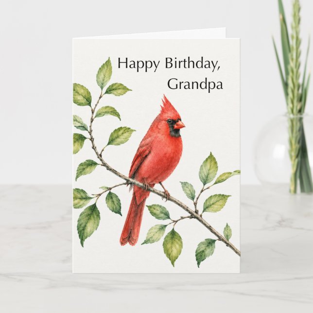 Carte Anniversaire de Papy Cardinal Rouge sur Branche (Devant)