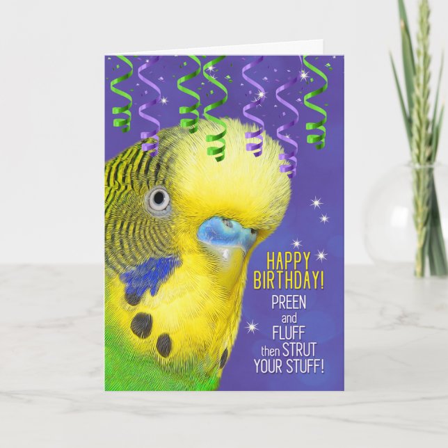 Carte Anniversaire de Parrot Lover avec Budgie Fun Bird  (Devant)