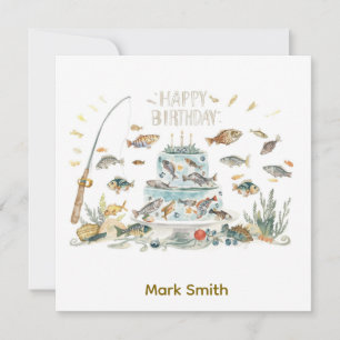 Carte Anniversaire de pêche avec gâteau sur le thème de 