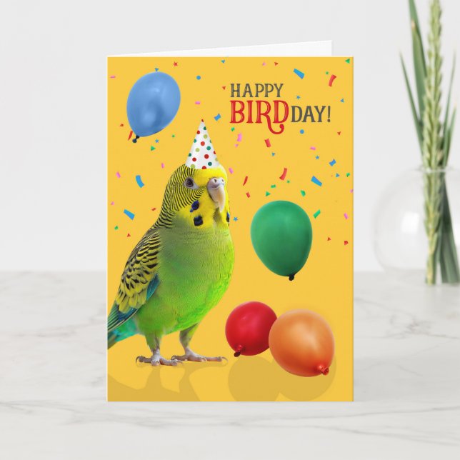 Carte Anniversaire de Perruche Bouffonne Verte et Jaune (Devant)