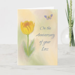 Carte Anniversaire de perte Fleur aquarelle avec papillo