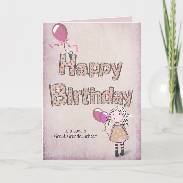Carte anniversaire de petite-fille avec ballons roses (Devant)