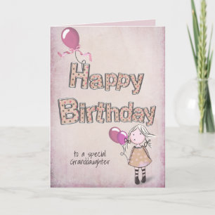 Carte anniversaire de petite-fille avec ballons roses