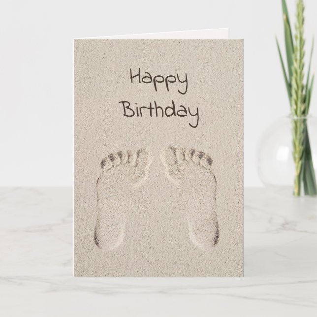 Carte Anniversaire de pieds nus dans le sable de plage (Devant)