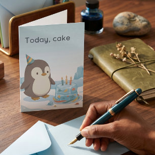 Carte Anniversaire de pingouin Aujourd'hui, gâteau A