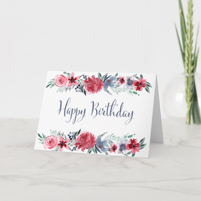 Carte Anniversaire de pivoines d'aquarelle joyeux (Devant)
