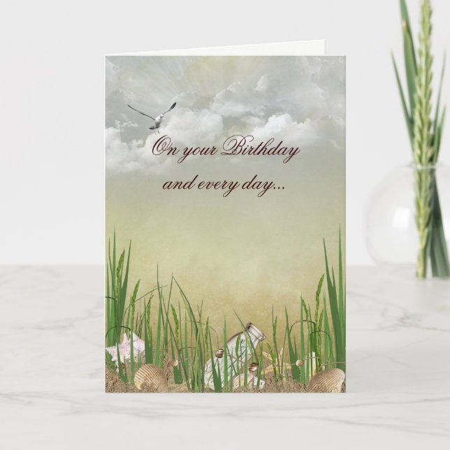 Carte Anniversaire de plage avec mouette (Devant)