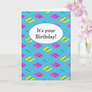 Carte Anniversaire de plage d'été tongs sur bleu