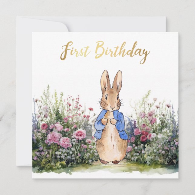 Carte Anniversaire de premier anniversaire de lapin clas (Devant)