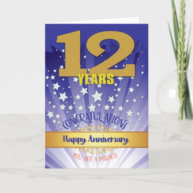 Carte Anniversaire de récupération de 12 ans chiffre gra (Devant)