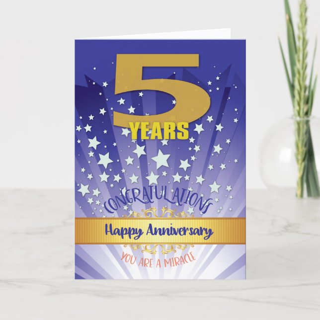Carte Anniversaire de récupération de 5 ans chiffre gras (Devant)