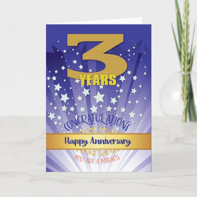 Carte Anniversaire de rétablissement de 3 ans chiffre gr (Devant)