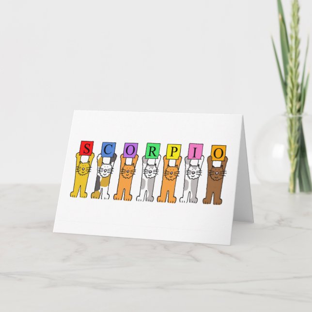 Carte Anniversaire de Scorpion, chats mignons de bande (Devant)