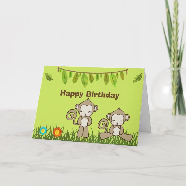 Carte Anniversaire de singes qui traînent dans la jungle (Devant)