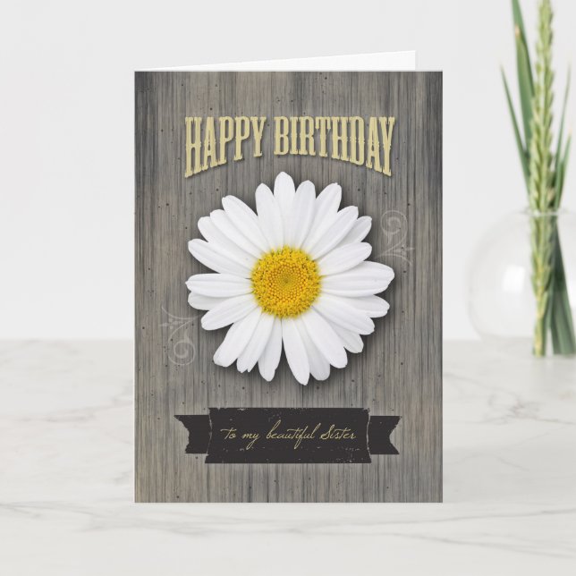 Carte Anniversaire de soeur, bois rustique et conception (Devant)