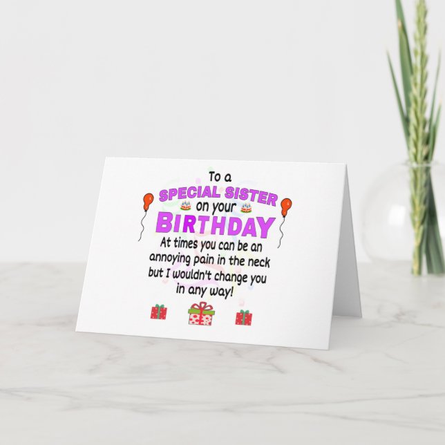 Carte Anniversaire de Soeur Funny (Devant)