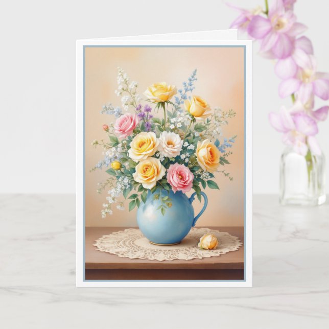 Carte Anniversaire de Son Bouquet de Roses et de Fleurs  (Orchidée)