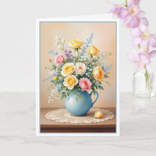 Carte Anniversaire de Son Bouquet de Roses et de Fleurs 