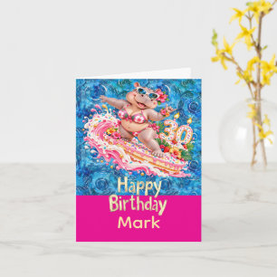 Carte Anniversaire de surf de l'hippopotame 30 ans