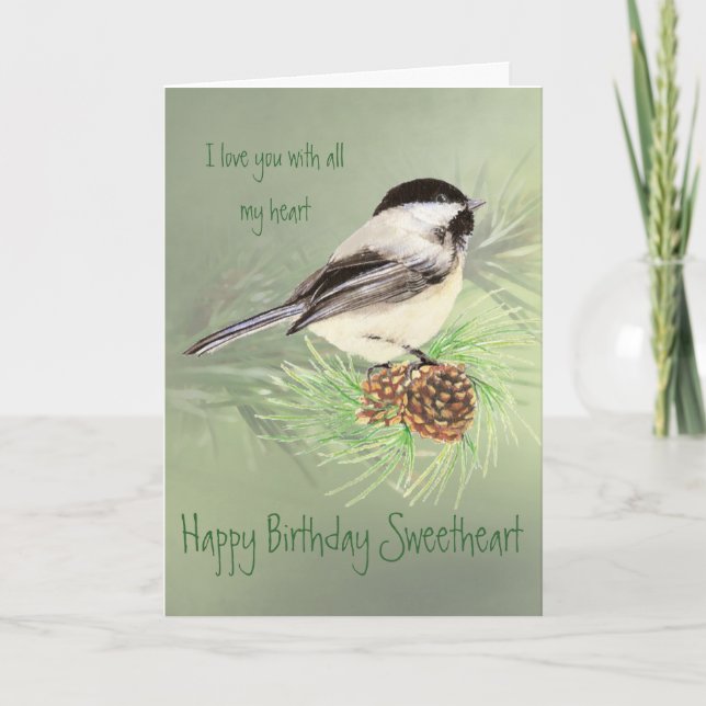 Carte Anniversaire de Sweetheart Aimer mon coeur Chickad (Devant)