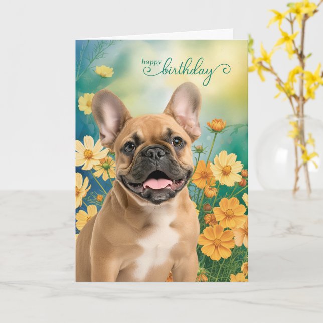 Carte Anniversaire de Tiny Orange Cosmos Bouledogue Fran (Fleur jaune)