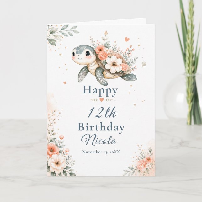 Carte Anniversaire de Tortue Florale (Devant)