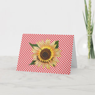 Carte anniversaire de tournesol sur en vichy rouge et bl