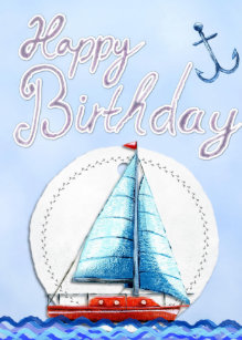 Aux Yeux Bleus Soleil Joyeux Anniversaire Carte Anniversaire Bateaux Main Fini Avec Bijoux Maison Cartes De Voeux Papeterie