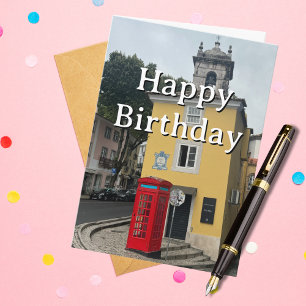 Carte Anniversaire de voyage Cabine téléphonique rouge P