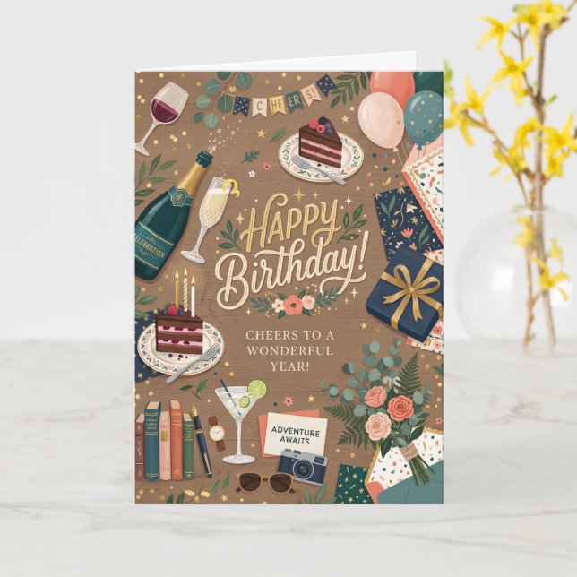 Carte Anniversaire de voyage d'aventure (Fleur jaune)