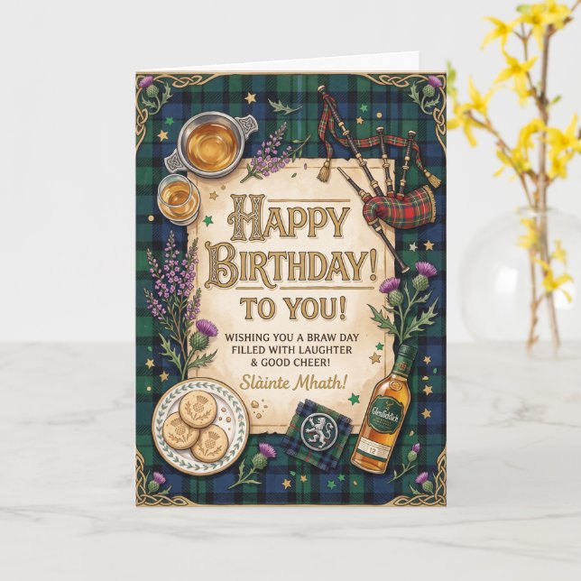 Carte Anniversaire de whisky écossais (Fleur jaune)