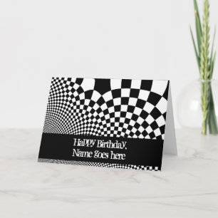 Carte Anniversaire déformé noir et blanc punk de damier