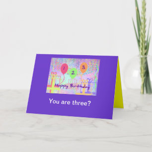 Carte Anniversaire d'enfant trois années - joyeux