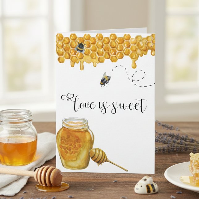 Carte Anniversaire des abeilles de miel L'amour est doux (Créateur téléchargé)