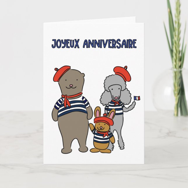 Carte Anniversaire des amis des animaux français Joyeux (Devant)