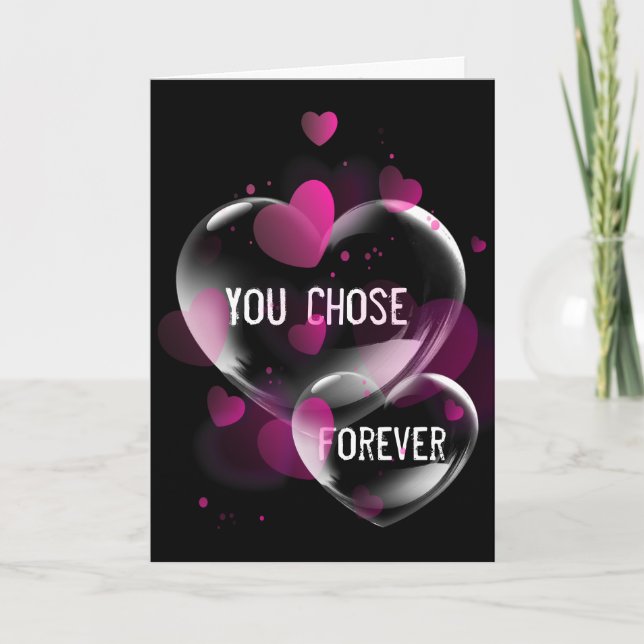 Carte Anniversaire des bulles cardiaques sur le noir (Devant)