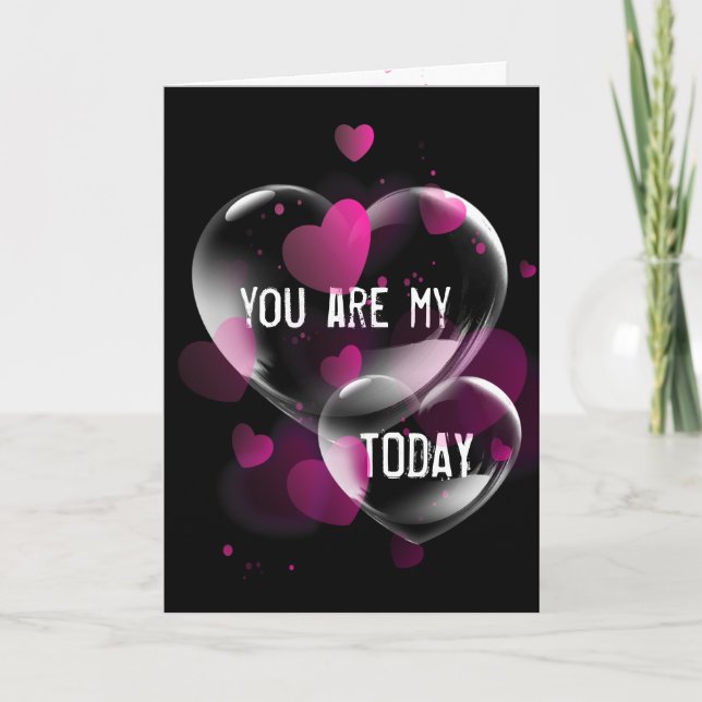 Carte Anniversaire des bulles cardiaques sur le noir (Devant)