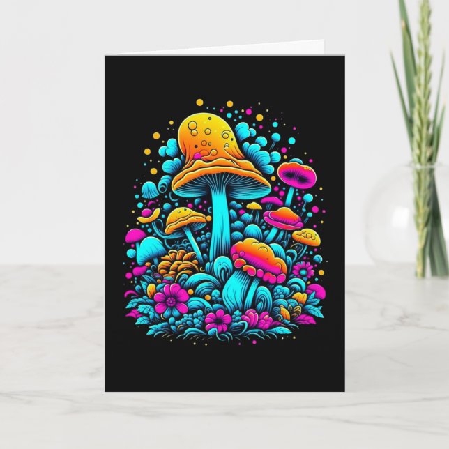 Carte Anniversaire des champignons et des fleurs du rétr (Devant)