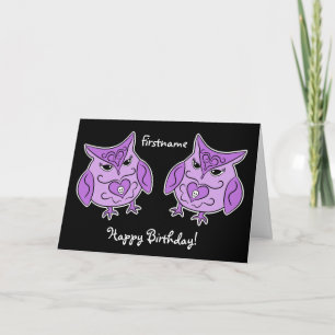 Carte Anniversaire des chouettes pourpres