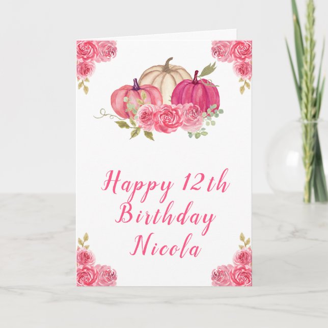 Carte Anniversaire des Citrouilles de fleurs roses chaud (Devant)