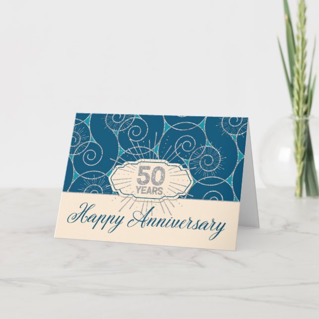 Carte Anniversaire des employés 50 ans - remous de bleu (Devant)