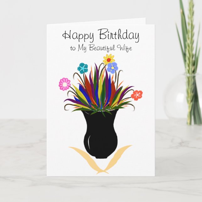Carte Anniversaire des femmes Jolies fleurs Vase noir (Devant)