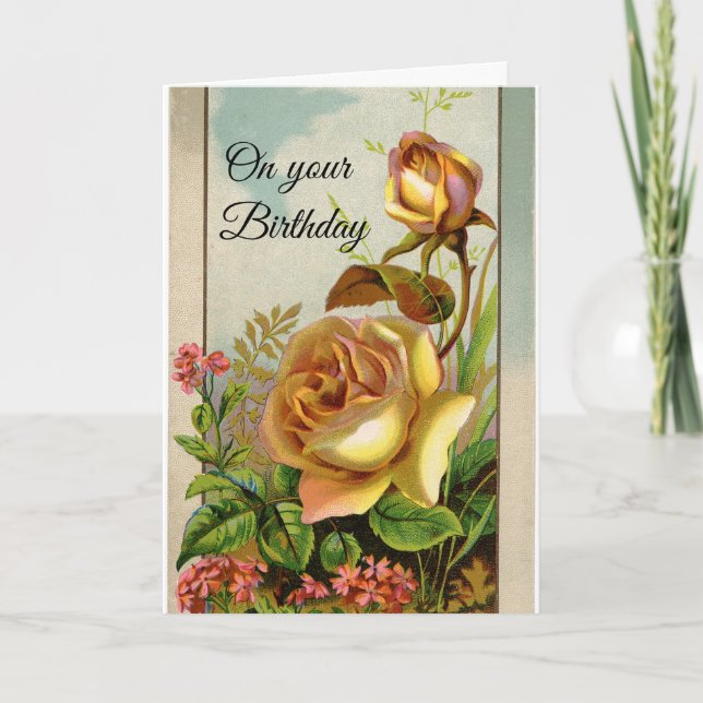 Carte Anniversaire des Roses Jaunes Vintages (Devant)