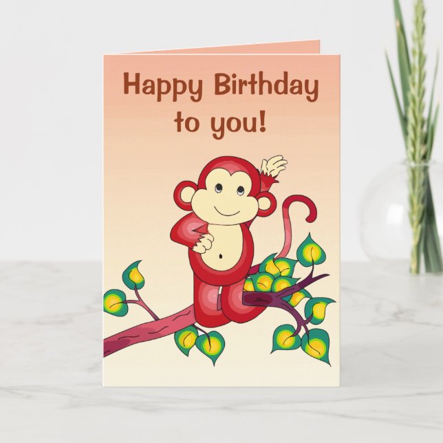 Carte Anniversaire des singes rouges (Devant)