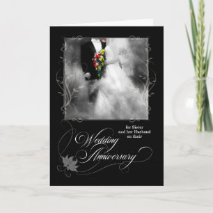 Carte Anniversaire des soeurs Mariage noir et blanc