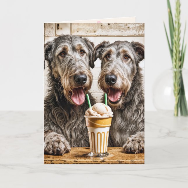 Carte Anniversaire des Wolfhounds irlandais partageant u (Devant)