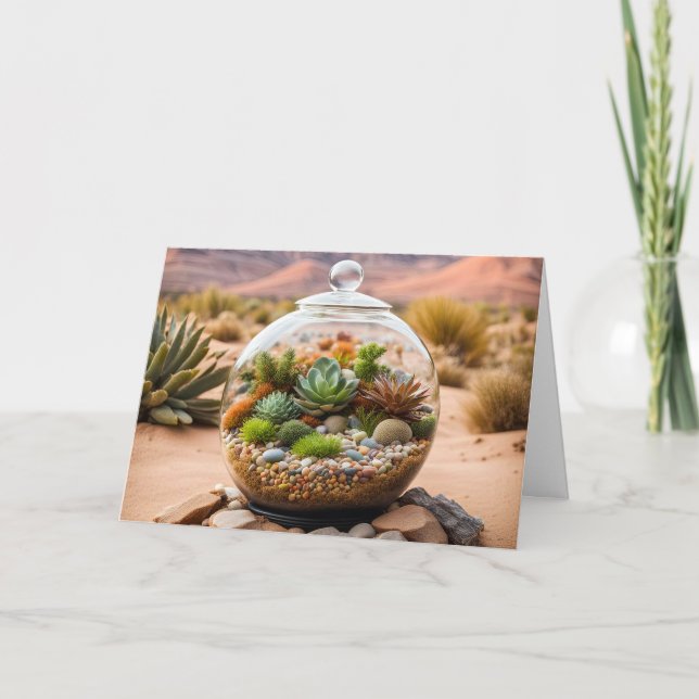 Carte Anniversaire Désert Terrarium Et Cactus (Devant)