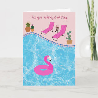 Carte Anniversaire détente au bord de la piscine