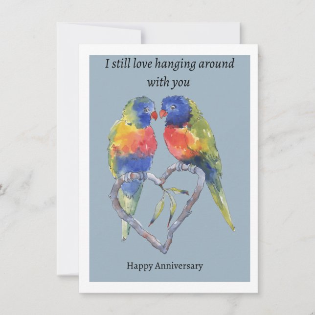 Carte Anniversaire, deux inséparables, et un coeur (Devant)